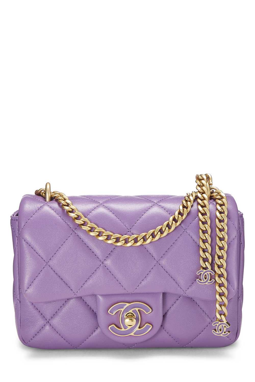 Purple Lambskin Pending CC Square Flap Mini Send … - image 1