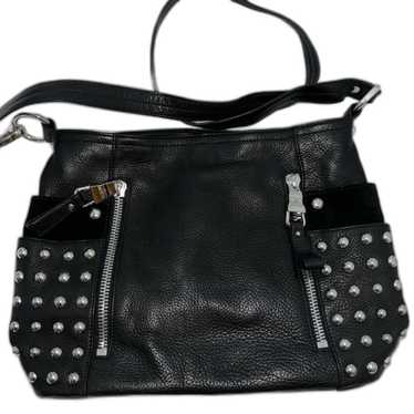 B. Makowsky Black Studded Leather Handbag