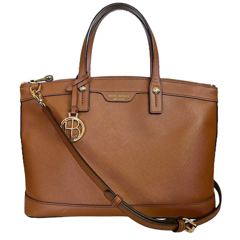 Henri Bendel West 57th Brown Saffiano Leather Sat… - image 1