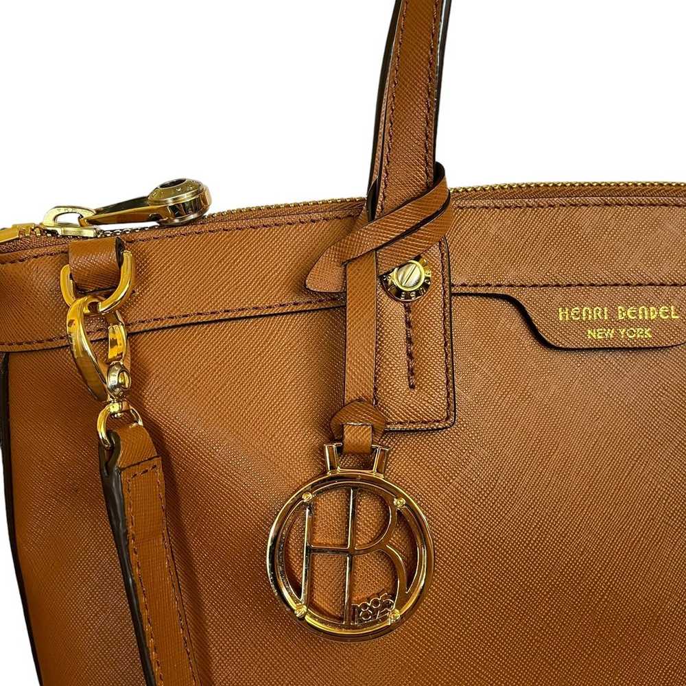 Henri Bendel West 57th Brown Saffiano Leather Sat… - image 4