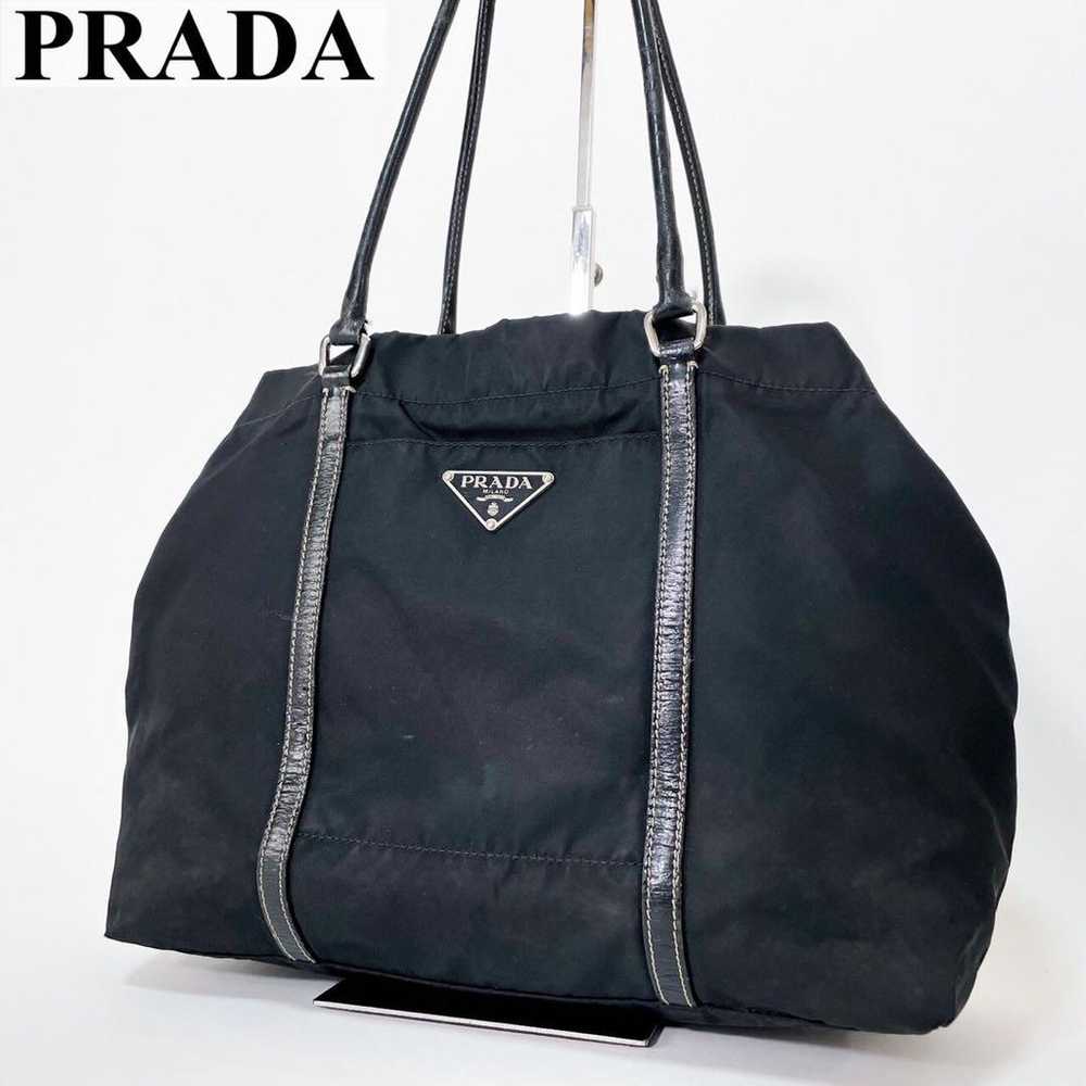 PRADA Tote Bag Handbag Triangle Logo Black White … - image 2