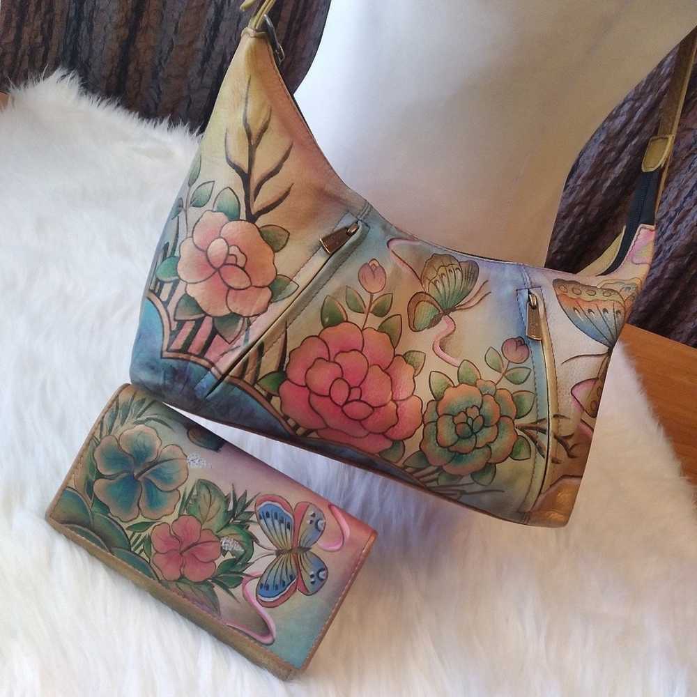 ANUSHKA Purse Hand painted Leather and ANUSCHKA W… - image 2