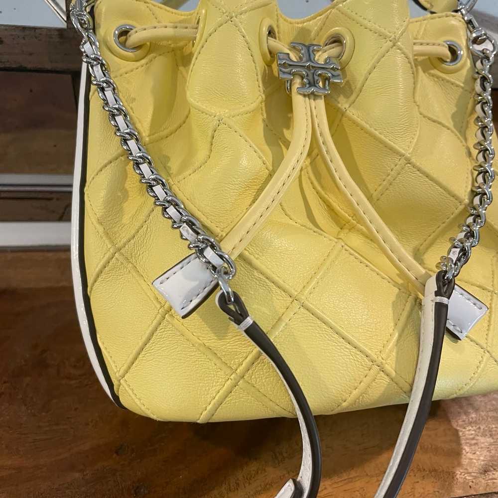 Tory Burch yellow/white leather  small bucket bag - image 1