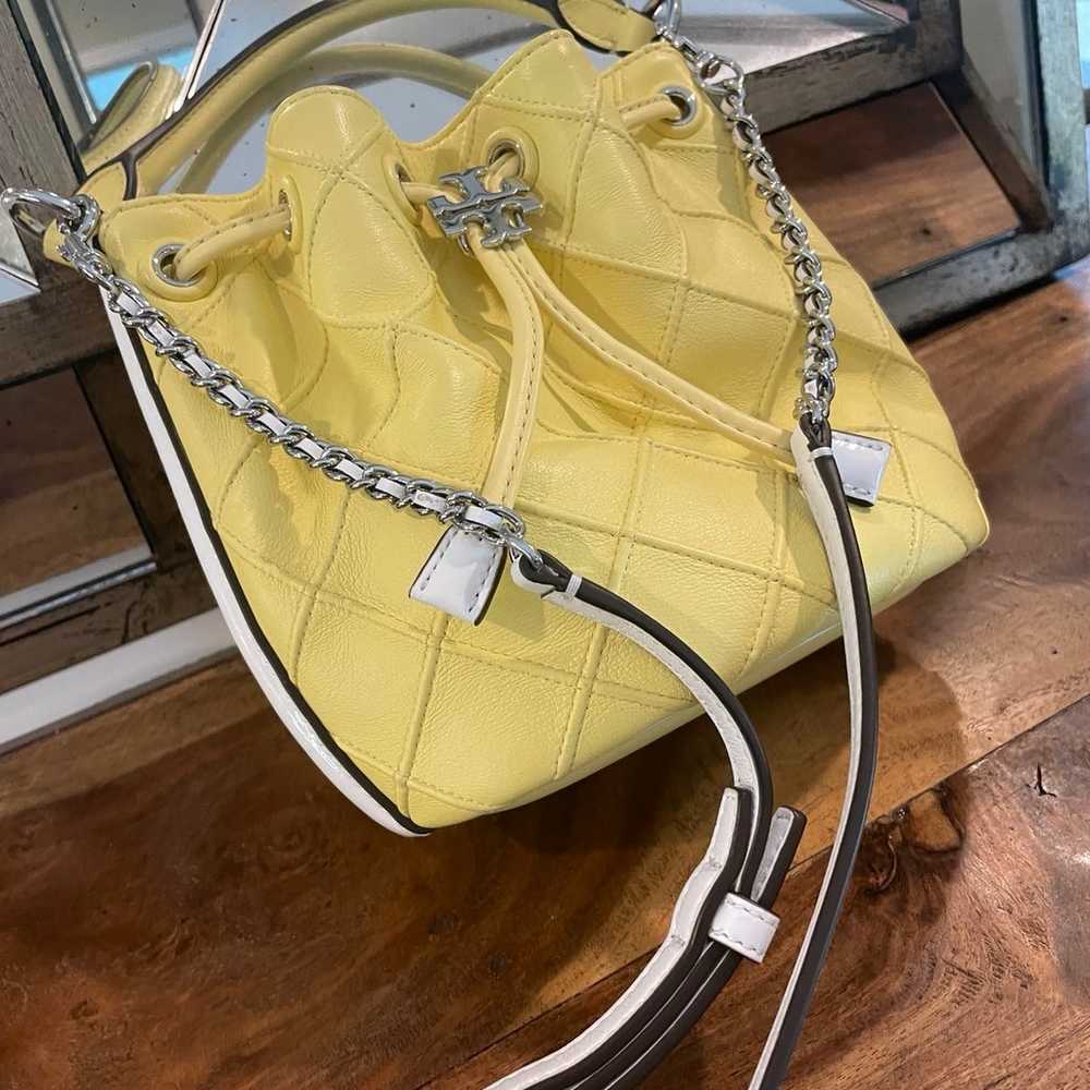 Tory Burch yellow/white leather  small bucket bag - image 2