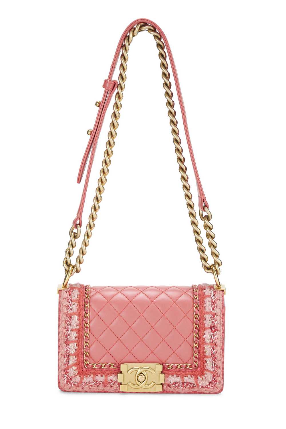 Pink Quilted Lambskin & Tweed Boy Bag Small Send … - image 2