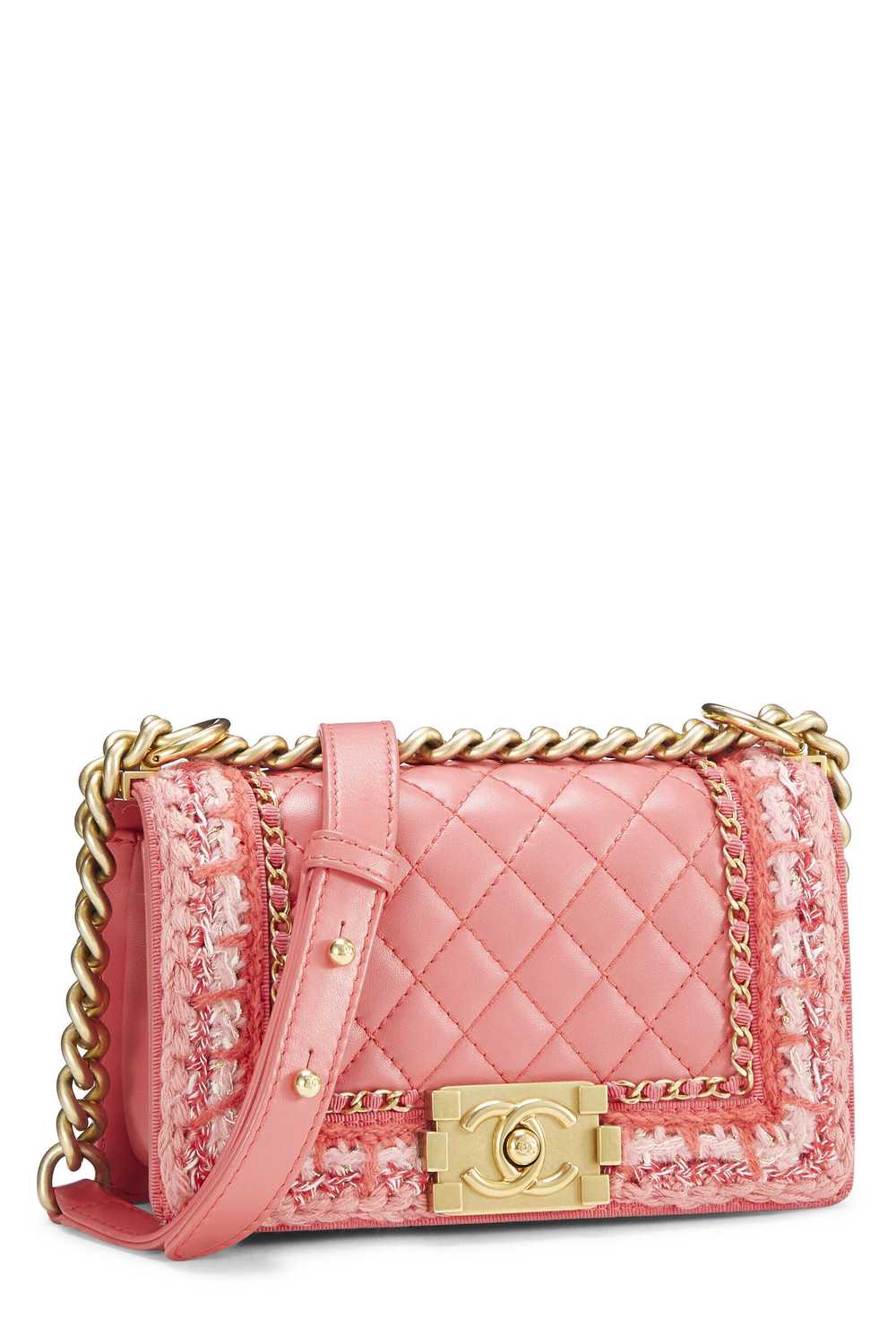 Pink Quilted Lambskin & Tweed Boy Bag Small Send … - image 3