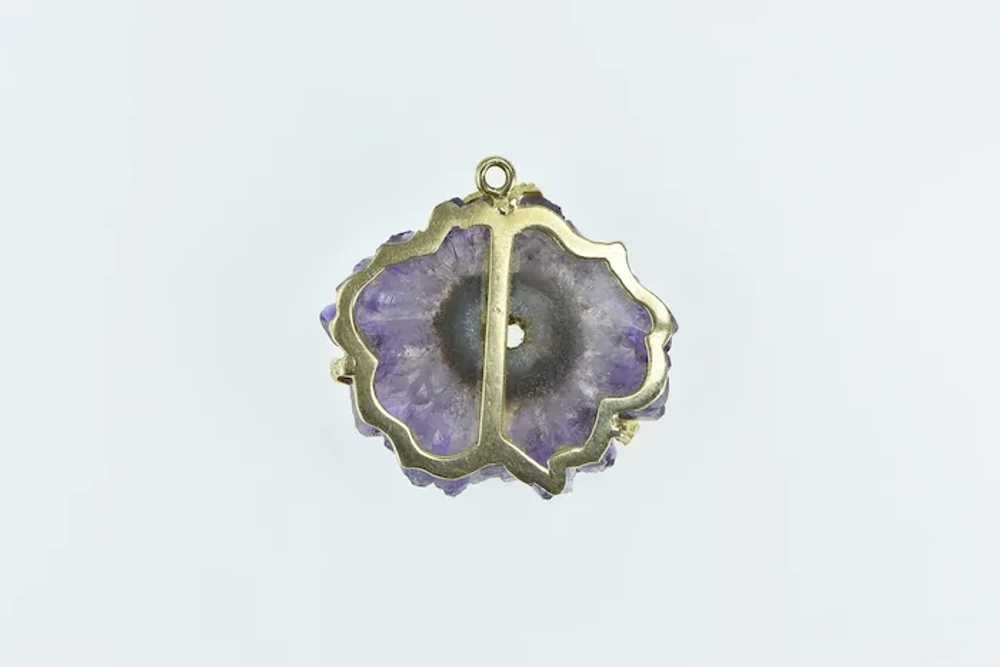 14K Amethyst Slice Geode Diamond Leaf Branch Pend… - image 2