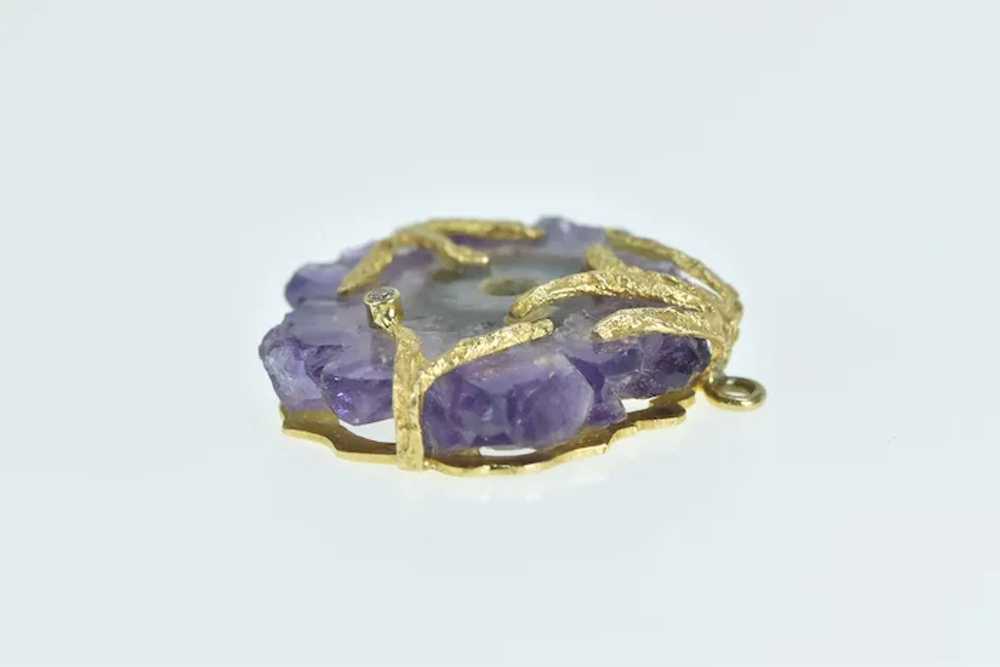 14K Amethyst Slice Geode Diamond Leaf Branch Pend… - image 3