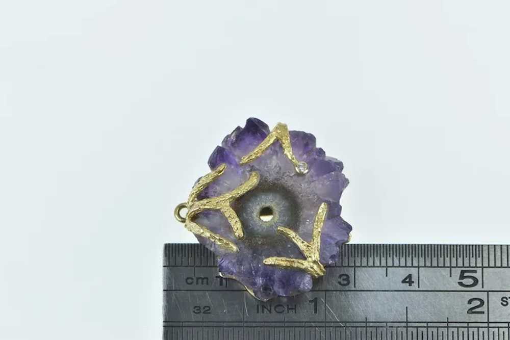 14K Amethyst Slice Geode Diamond Leaf Branch Pend… - image 4