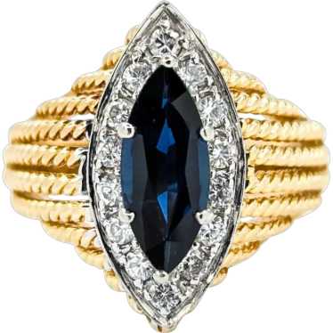 Marquise Cut Sapphire & Diamond Halo Ring in 14k Y