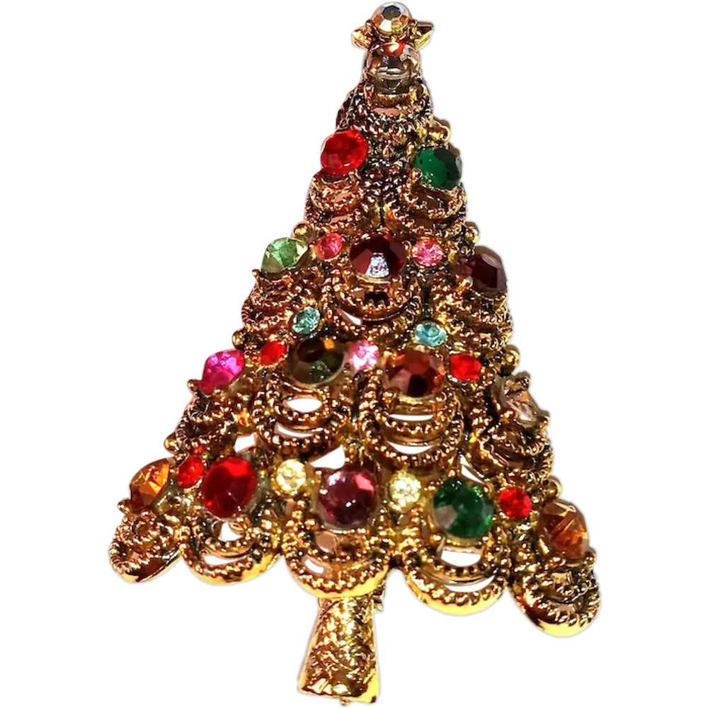 Pakula Signed Tree Brooch Multi Color Rhinestones… - image 1