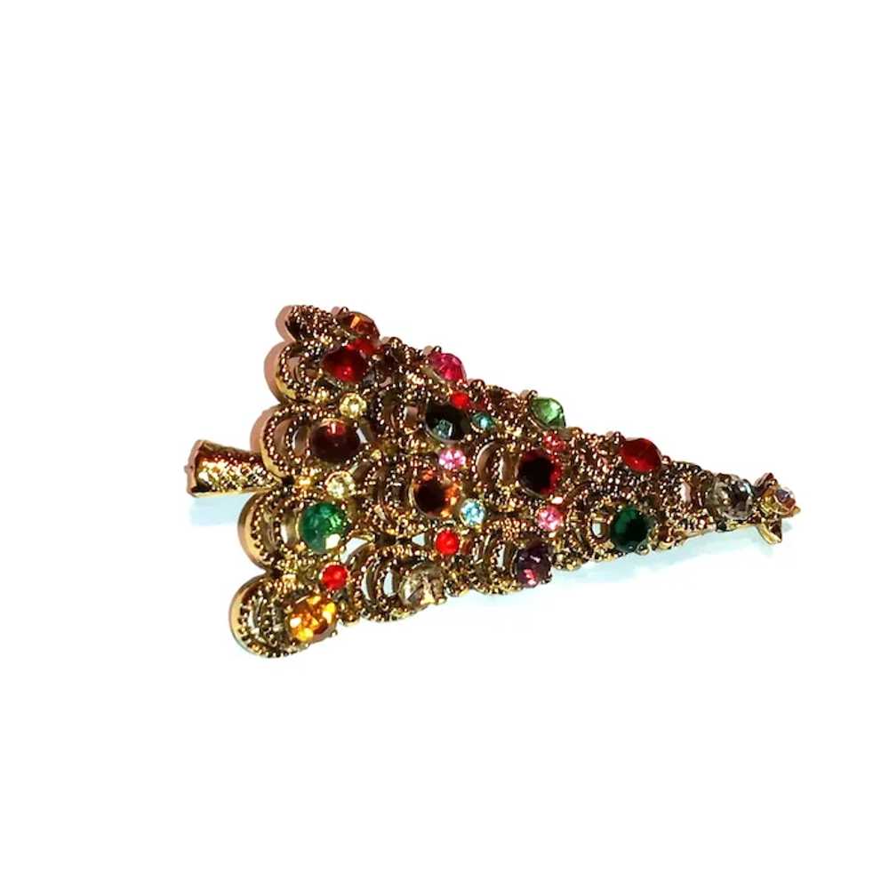 Pakula Signed Tree Brooch Multi Color Rhinestones… - image 8