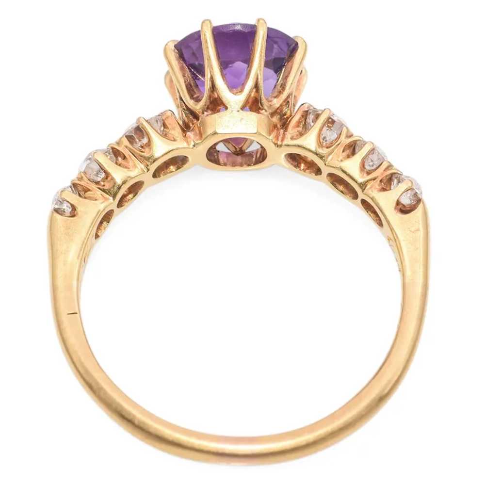 Antique Yellow Gold Amethyst and Diamond Solitair… - image 3