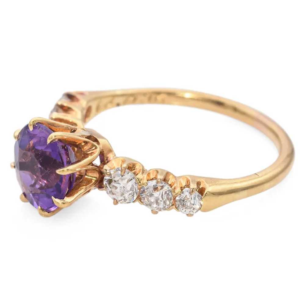 Antique Yellow Gold Amethyst and Diamond Solitair… - image 4