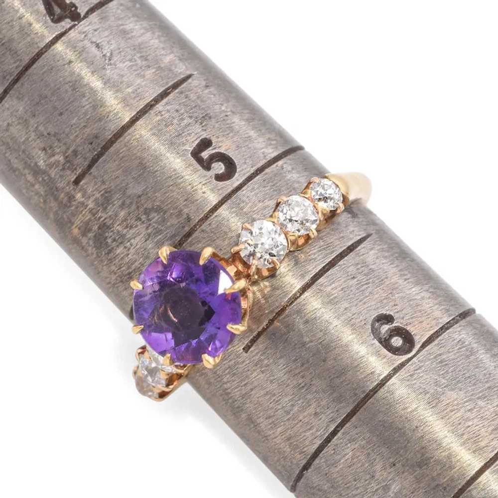 Antique Yellow Gold Amethyst and Diamond Solitair… - image 7