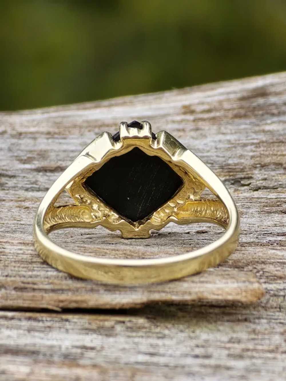 Polished Checkerboard Onyx Statement 10k Gold Ring - image 10