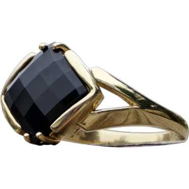 Polished Checkerboard Onyx Statement 10k Gold Ring - image 1