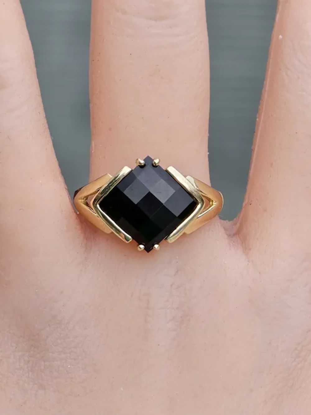 Polished Checkerboard Onyx Statement 10k Gold Ring - image 2