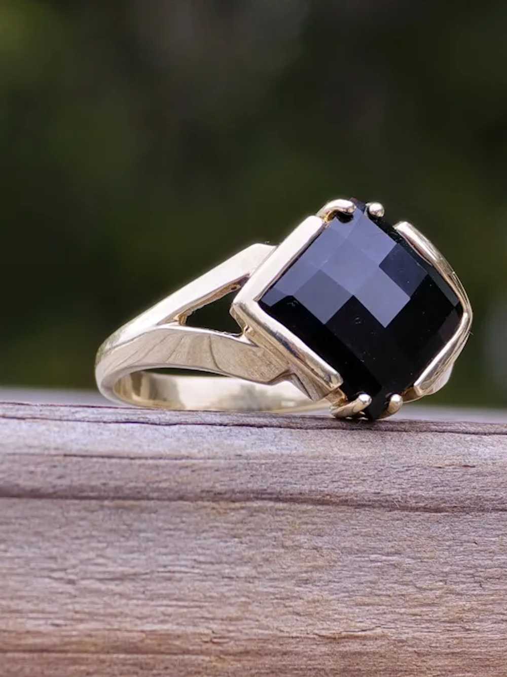 Polished Checkerboard Onyx Statement 10k Gold Ring - image 3