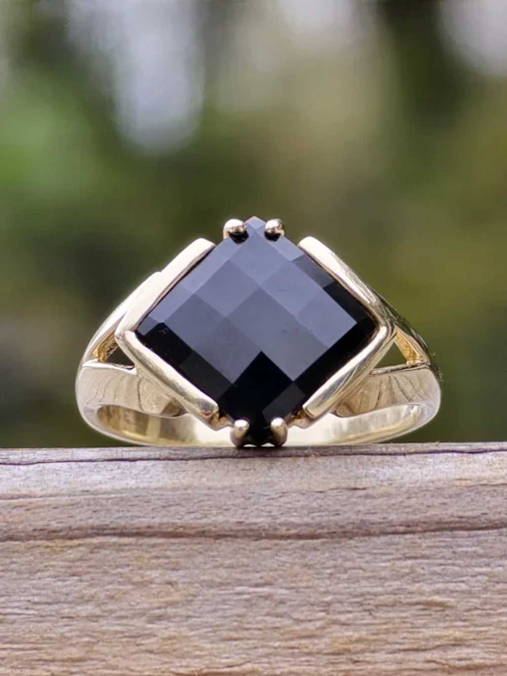 Polished Checkerboard Onyx Statement 10k Gold Ring - image 5