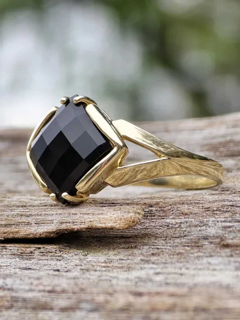 Polished Checkerboard Onyx Statement 10k Gold Ring - image 7