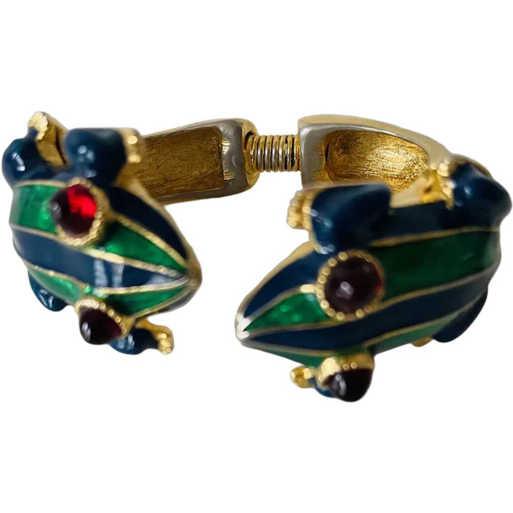 Kenneth Jay Lane Enamel Bracelet Kissing Frogs - image 1