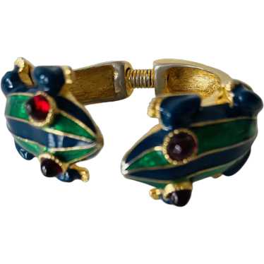 Kenneth Jay Lane Enamel Bracelet Kissing Frogs - image 1