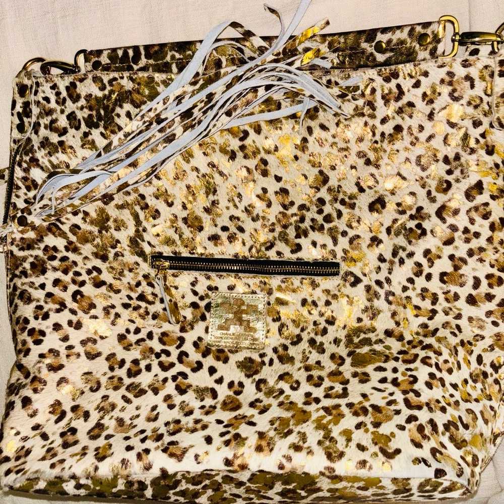 Charlie Leather Shimmer Animal Print Handbag - image 11