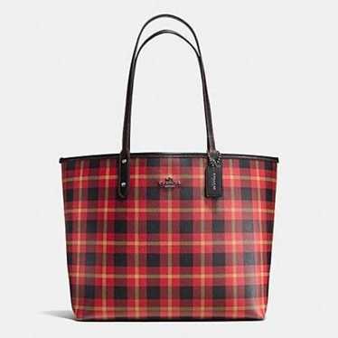 COACH REVERSIBLE CITY TOTE IN RILEY PLAID COATED C