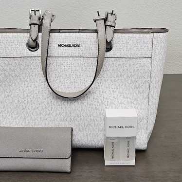 Michael Kors JST LG Laptop Tote Bag MK White/Grey