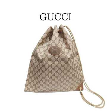 Old Gucci Drawstring Shoulder Bag PVC Beige, Shipp