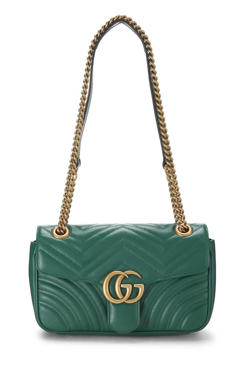 Green Leather GG Marmont Shoulder Bag Small Send … - image 1