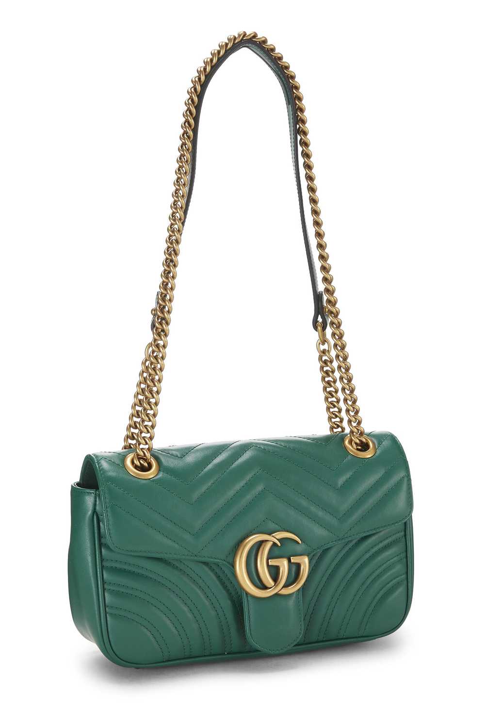 Green Leather GG Marmont Shoulder Bag Small Send … - image 2