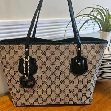 Gucci Signature Canvas and Leather Trimmed Tote