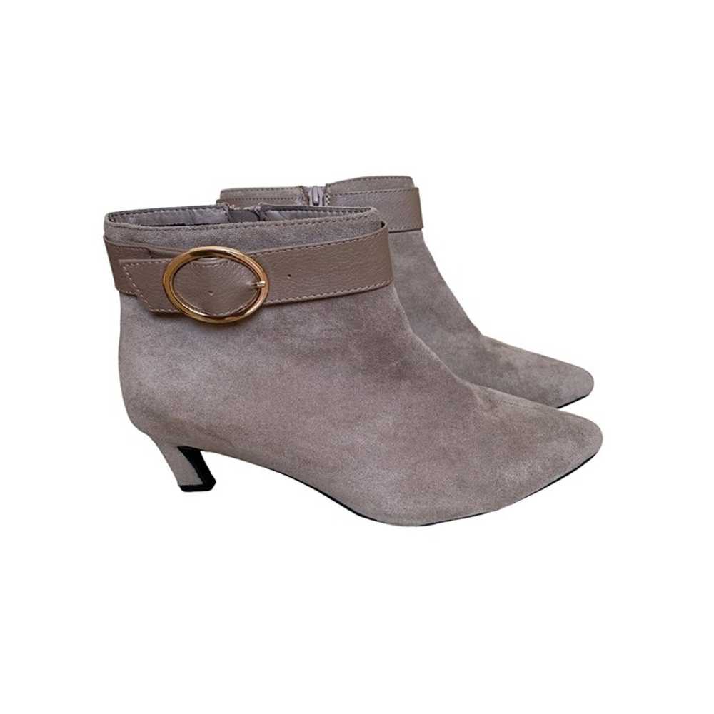 Taupe Faux Suede Ankle Boots With Gold Buckle - image 1