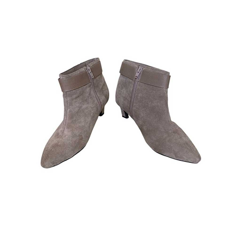 Taupe Faux Suede Ankle Boots With Gold Buckle - image 2