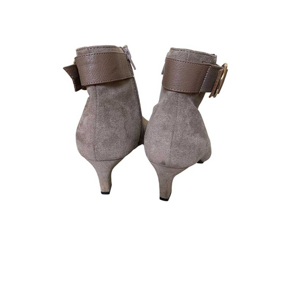 Taupe Faux Suede Ankle Boots With Gold Buckle - image 4