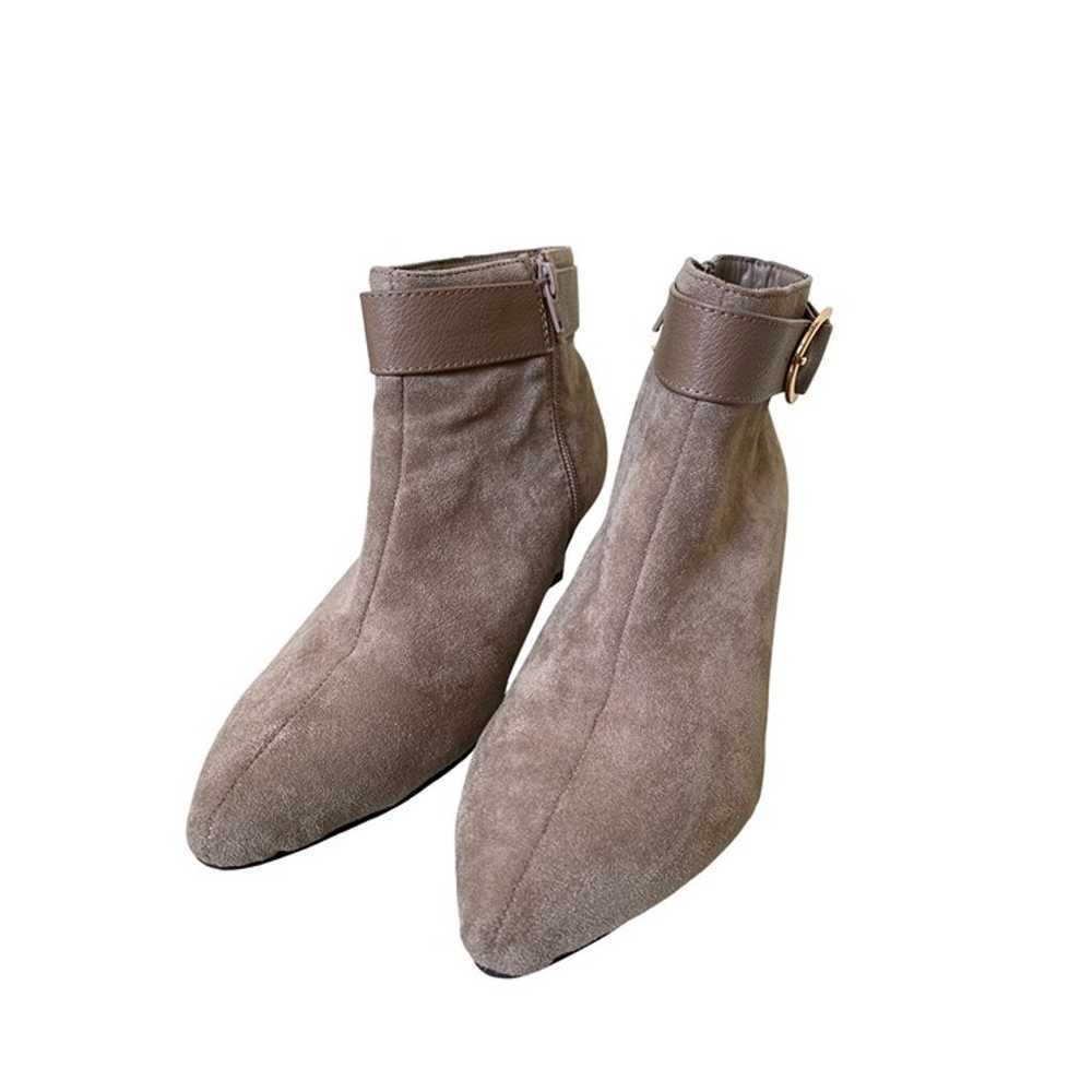 Taupe Faux Suede Ankle Boots With Gold Buckle - image 5