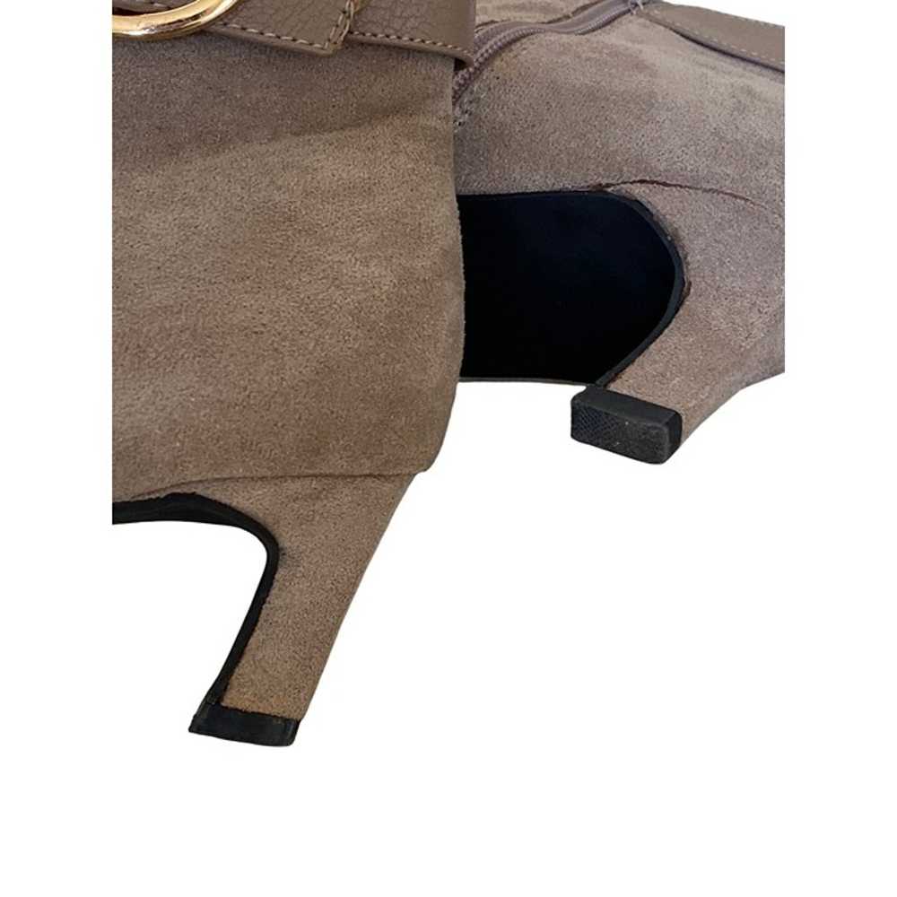 Taupe Faux Suede Ankle Boots With Gold Buckle - image 7