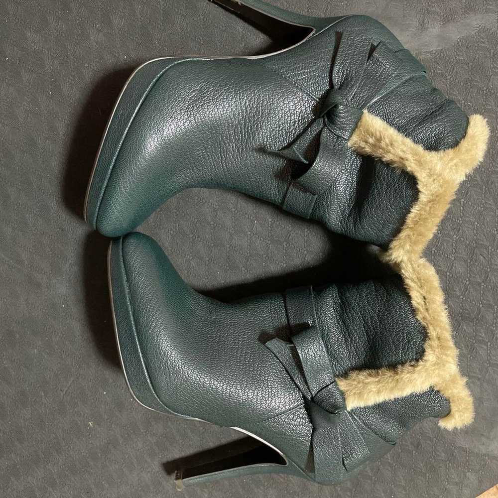 Diana Dark Green Boots with Ribbons - image 2