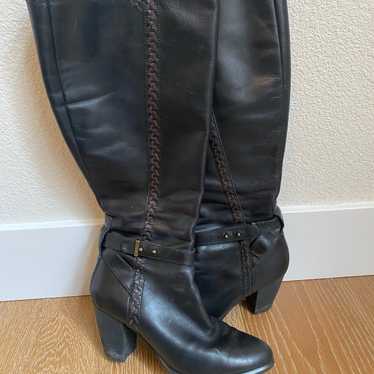 Ugg Tall Black Leather Heeled Boot 7.5