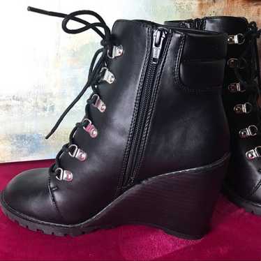 Diba Black Lace Up Wedge Booties