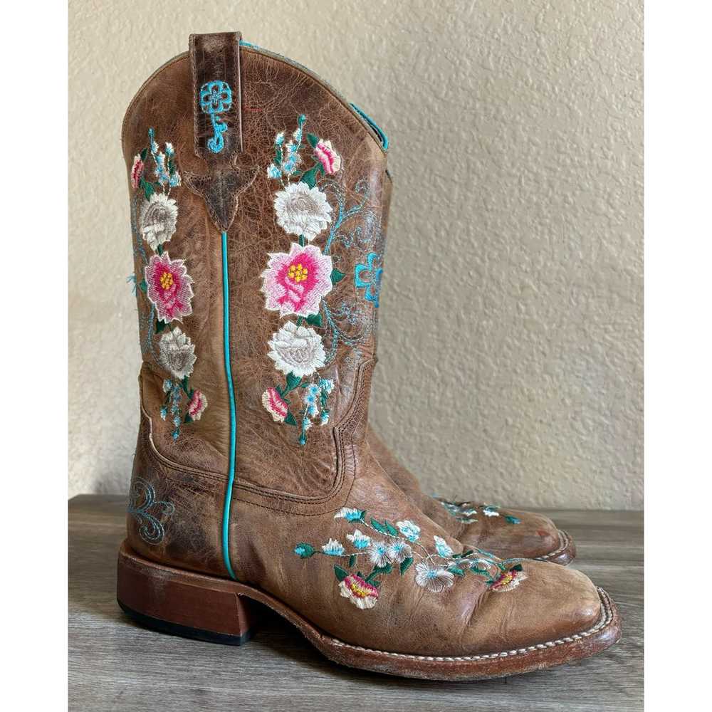 Macie Bean Cowboy Boots Square Toe Floral Embroid… - image 1