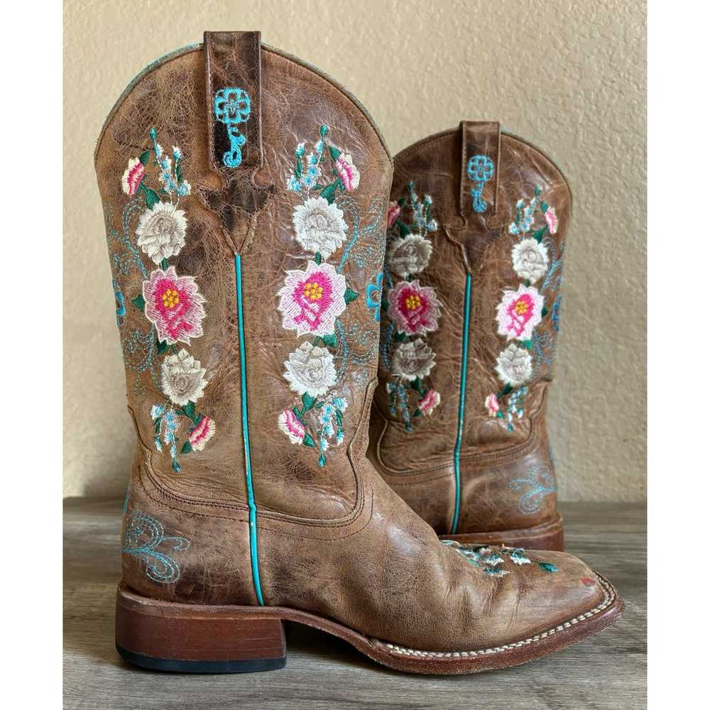 Macie Bean Cowboy Boots Square Toe Floral Embroid… - image 7