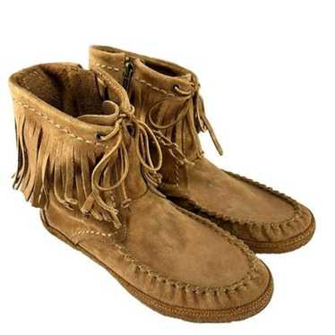 UGG Women’s Red Suede Fringe Boho Moccasin Booties sale Size US 8