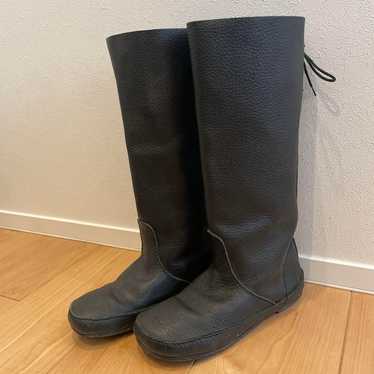 Black leather long boots