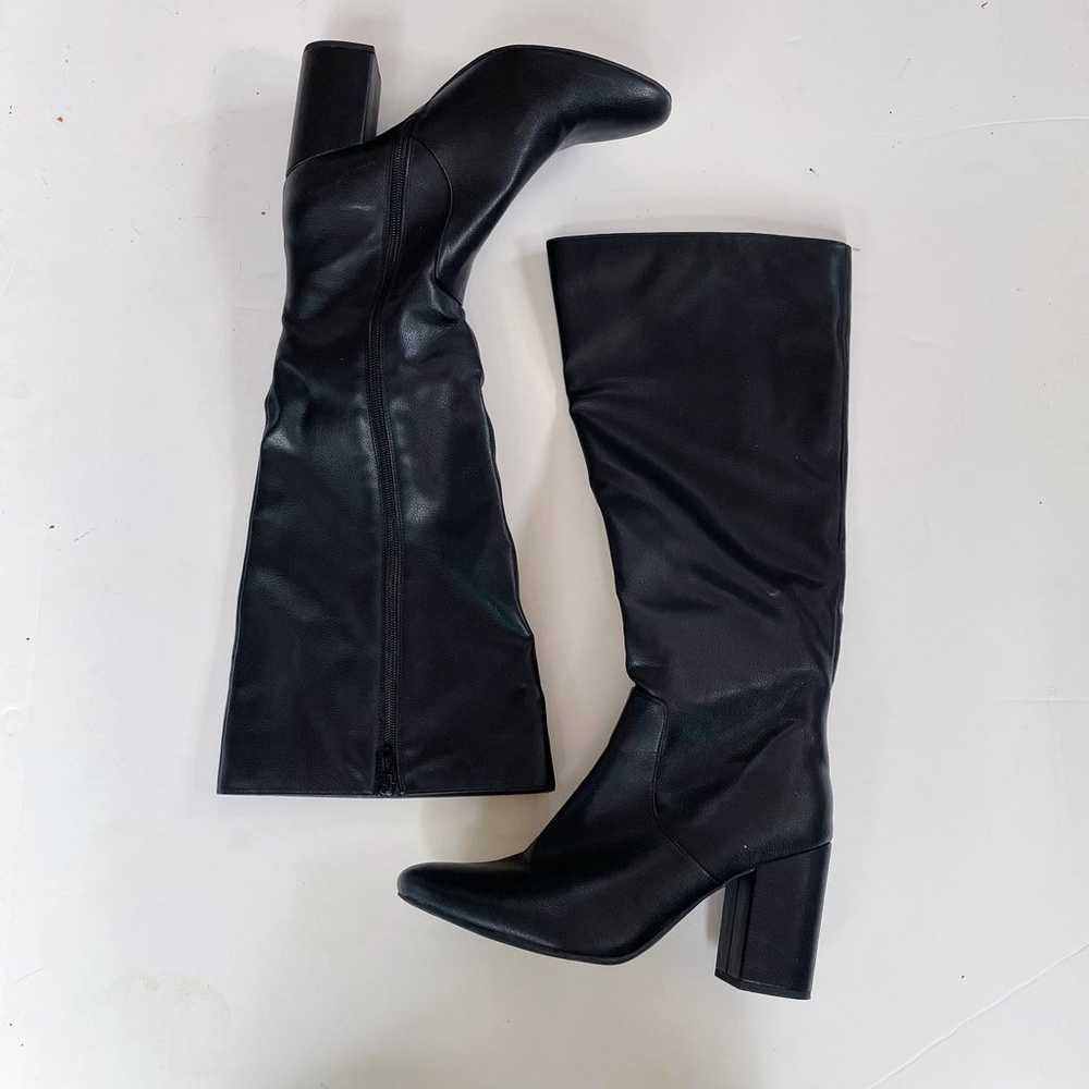 Tall Vegan Leather Black Heeled Boots - image 1