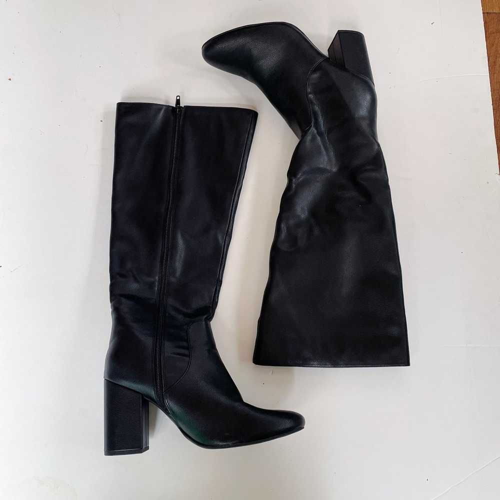 Tall Vegan Leather Black Heeled Boots - image 4