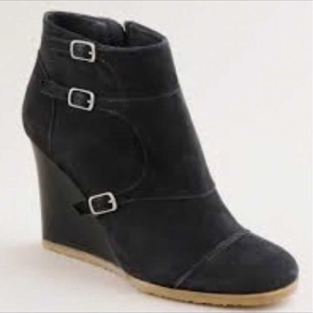 JCREW Greer black suede wedge buckle zip up ankle… - image 1