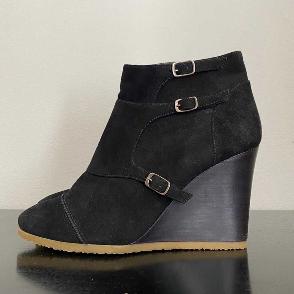 JCREW Greer black suede wedge buckle zip up ankle… - image 2